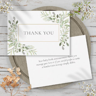 Watercolor Leaves Birth Announcement Thank You