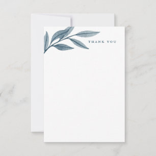 Watercolor leaves blue elegant thank you card