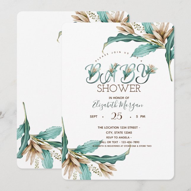 Watercolor Leaves Boho Baby Shower   Invitation (Front/Back)