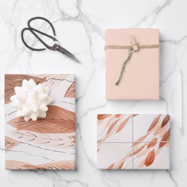 Watercolor Leaves Brown Terracotta Beige Blush Wrapping Paper Sheet (Front)