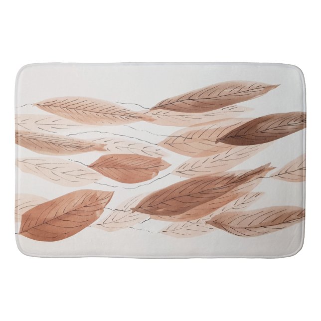 Watercolor Leaves Brown Terracotta Beige Grey Bath Mat (Front)
