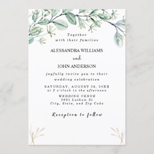 watercolor leaves eucalyptus/champagne invitation
