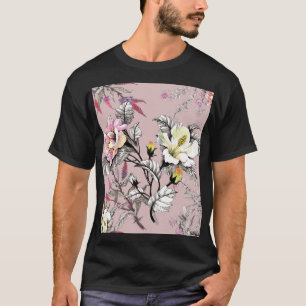 Watercolor Leaves Flowers Pink Pattern T-Shirt