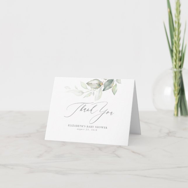 Watercolor Leaves Greenery Baby Shower Thank You (Front)