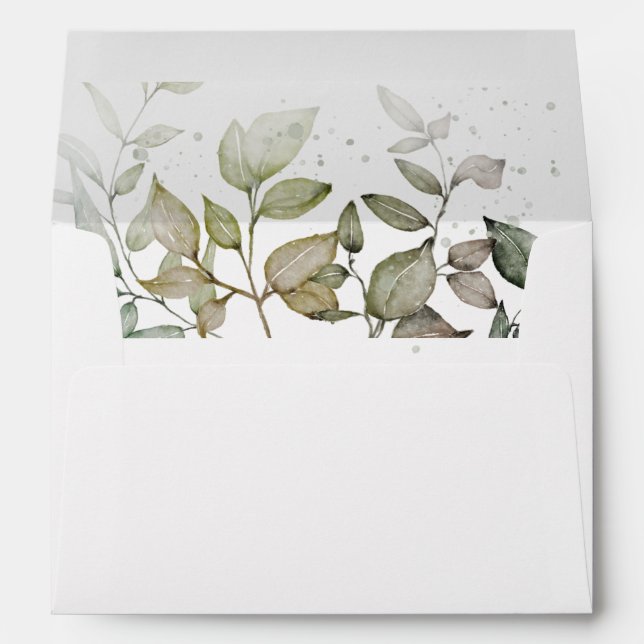 Watercolor leaves greenery for 5x7 card envelope (Back (Bottom))
