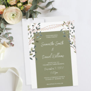 Watercolor Leaves Greenery Wedding Invitation