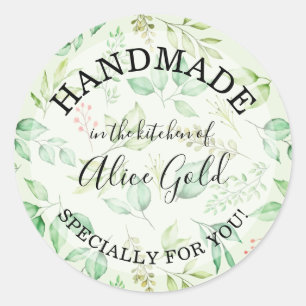 Watercolor Leaves HANDMADE for You   Canning Gifts Classic Round Sticker