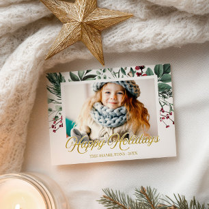 Watercolor Leaves Happy Holidays Christmas Photo Postcard