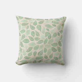 Watercolor Leaves in Green and Beige Throw Pillow