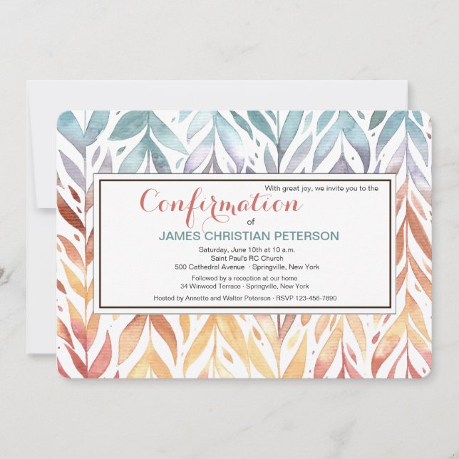 Watercolor Leaves Invitation (Front)