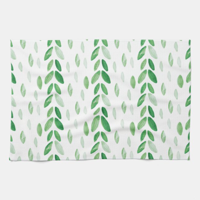 watercolor leaves kitchen towel (Horizontal)