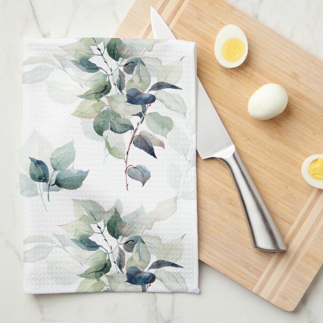 Watercolor leaves  kitchen towel (Quarter Fold)