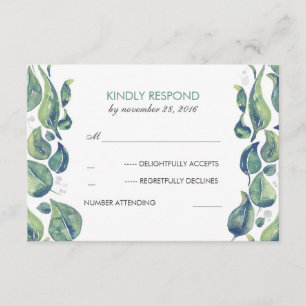 Watercolor Leaves Laurel Rustic Wedding RSVP Card