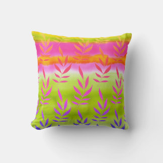 Watercolor Leaves Lime Orange Reversible Throw Pillow