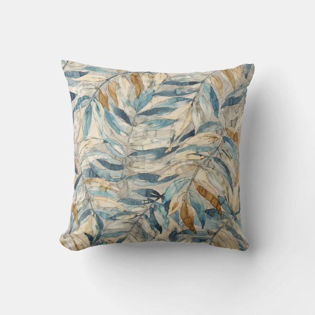 Watercolor Leaves Neutral Muted Colours Pattern Throw Pillow (Front)