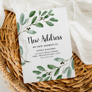 Watercolor Leaves New Address Moving Announcement Postcard