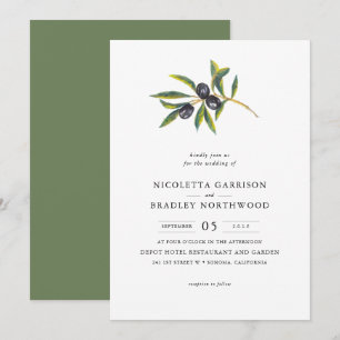 Watercolor Leaves Olive Orchard   Wedding Invitation