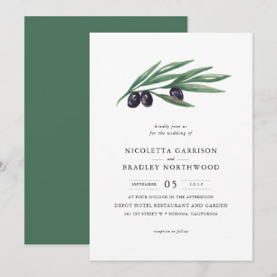 Watercolor Leaves Olive Orchard Wedding Invitation