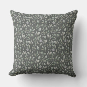 Watercolor Leaves on the green background  Throw Pillow