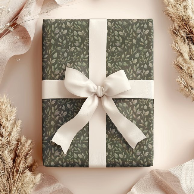 Watercolor Leaves on the green background  Wrapping Paper (Creator Uploaded)