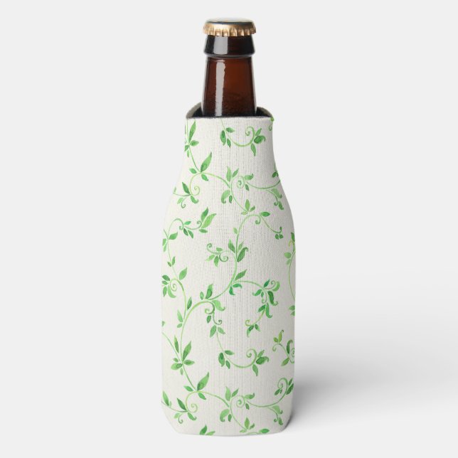 Watercolor leaves pattern bottle cooler (Bottle Front)