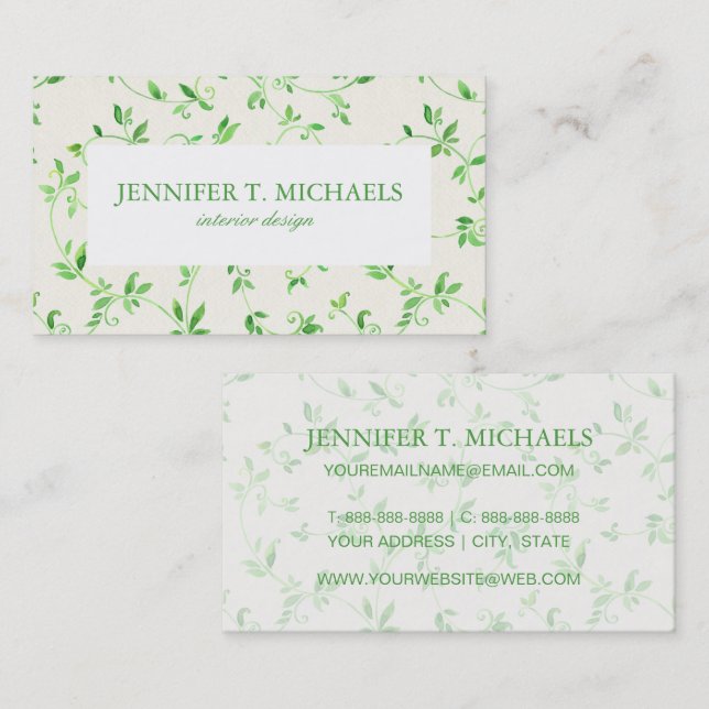 Watercolor leaves pattern business card (Front/Back)