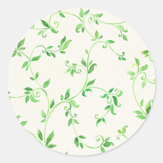 Watercolor leaves pattern classic round sticker (Front)