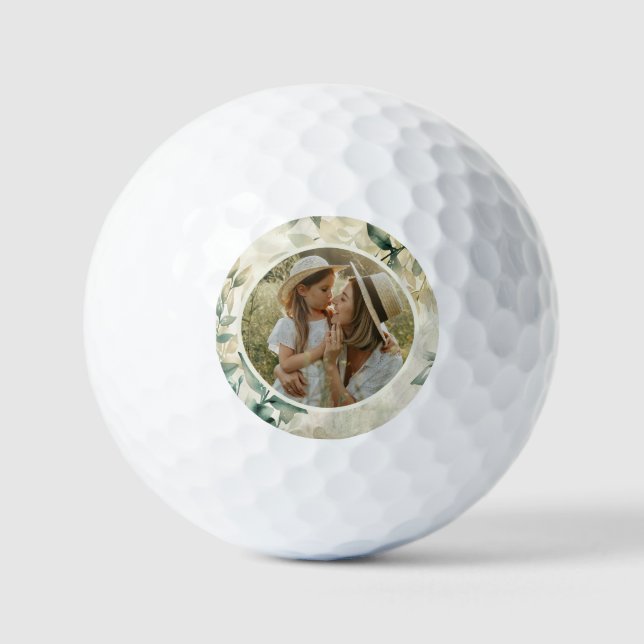 Watercolor Leaves Pattern Personalized Photo Golf Balls (Front)