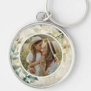 Watercolor Leaves Pattern Personalized Photo Keychain