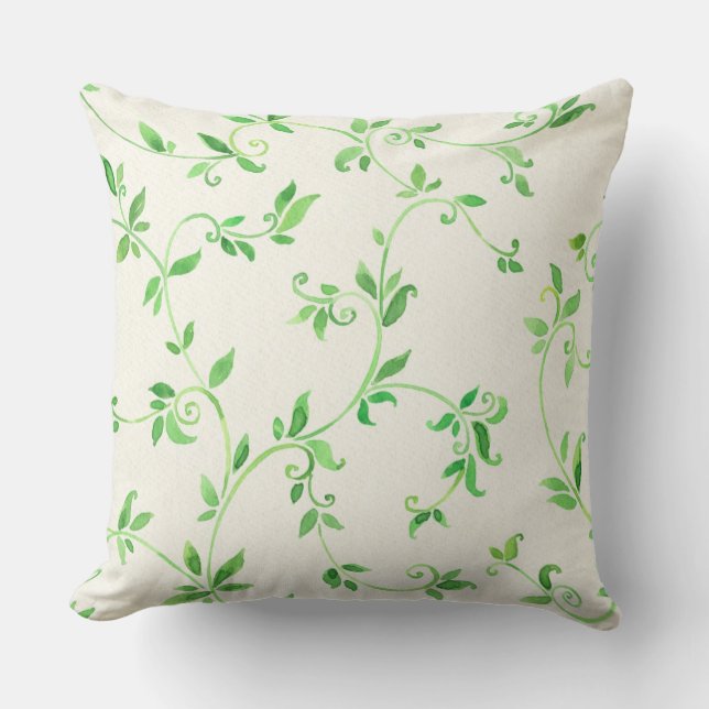 Watercolor leaves pattern throw pillow (Front)