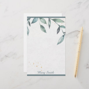 Watercolor leaves personalized stationery