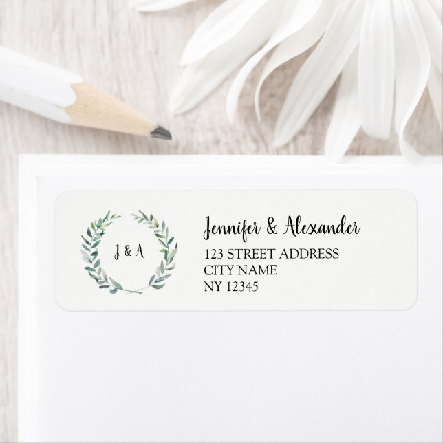 Watercolor leaves rustic monogrammed wedding (Insitu)