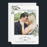 Watercolor Leaves Save The Date 2 Photos<br><div class="desc">This save the date announcement features a photo frame on the front and back of the card. The front side is accented with green watercolor leaves.</div>