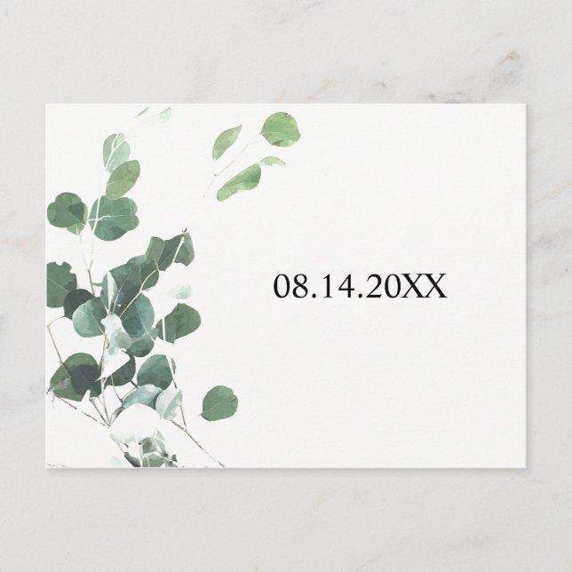 Watercolor leaves save the date postcard year date (Front)