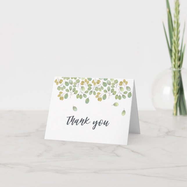 Watercolor Leaves Thank You Script | Folded Invitation (Front)