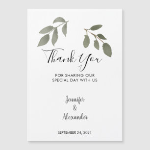 Watercolor leaves thank you Wedding magnetic card