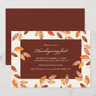 Watercolor Leaves Thanksgiving Feast Party Invitation