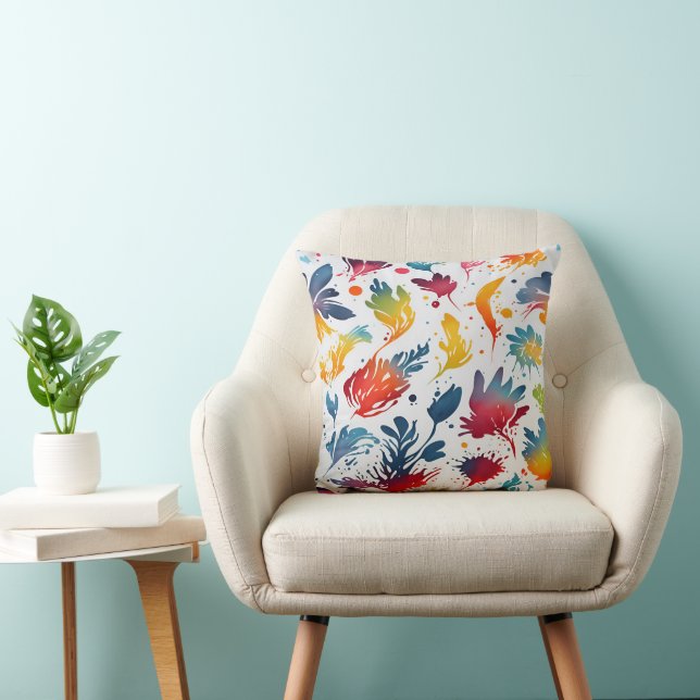 Watercolor Leaves Throw Pillow (Chair)