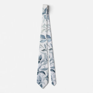 Watercolor Leaves Tie Blue and White for Summer