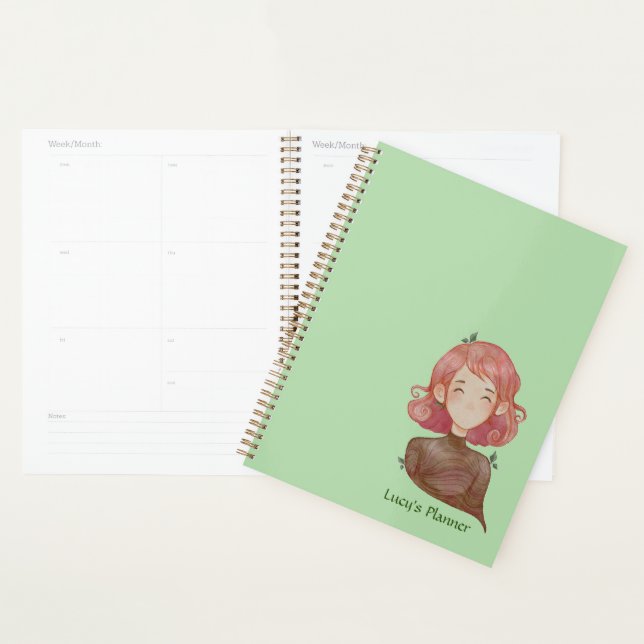 Watercolor Leaves & Tree Girl Character Planner (Display)