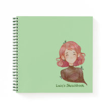 Watercolor Leaves & Tree Girl Character Sketch