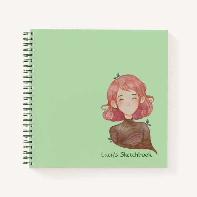 Watercolor Leaves & Tree Girl Character Sketch Notebook (Front)