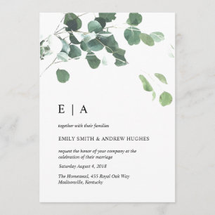Watercolor leaves wedding invitation
