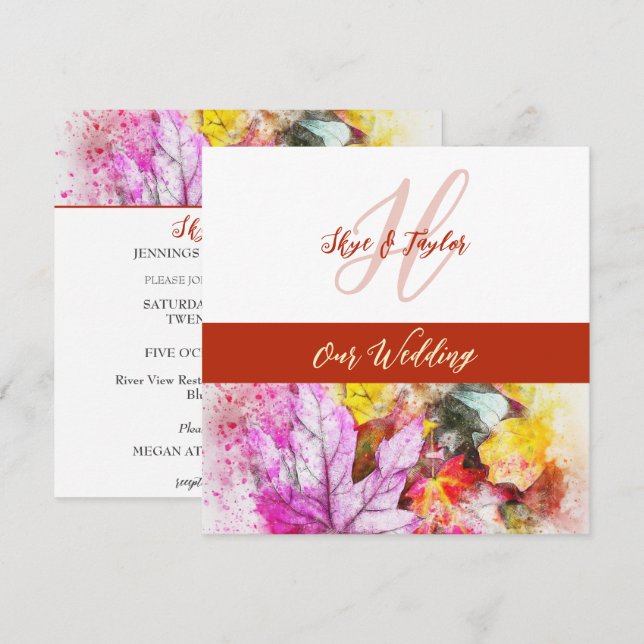 Watercolor Leaves Wedding Invitation (Front/Back)