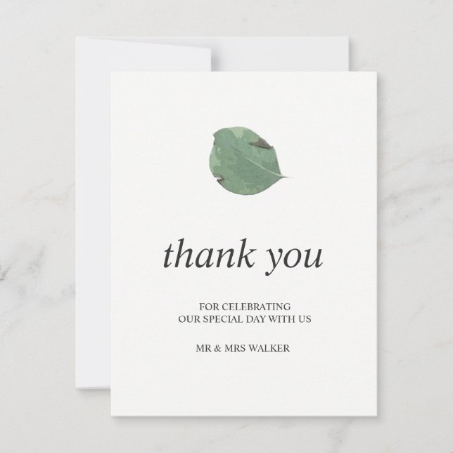 Watercolor leaves wedding thank you - flat card (Front)