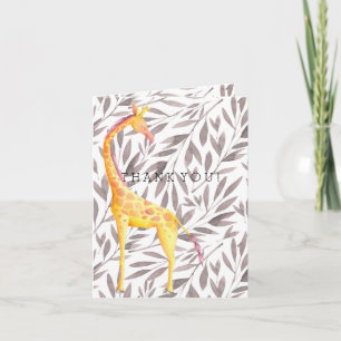 Watercolor Leaves with Giraffe Thank You Card