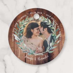 Watercolor leaves wood Thank you photo wedding Favour Tags