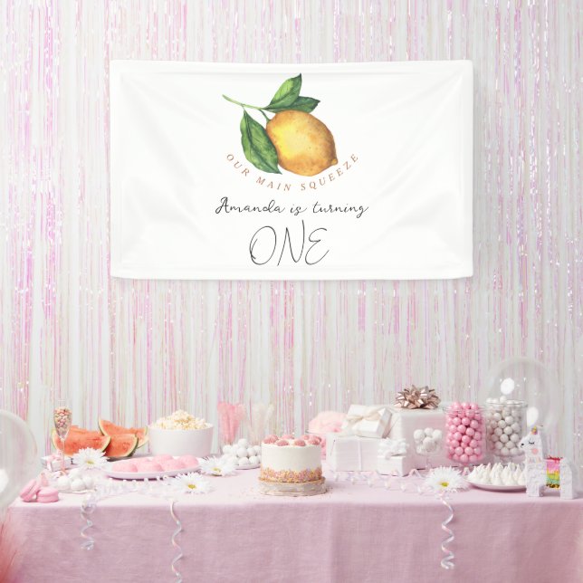 Watercolor lemon 1st birthday party banner (Party)