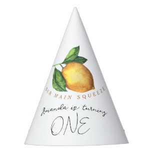Watercolor lemon 1st birthday party hat