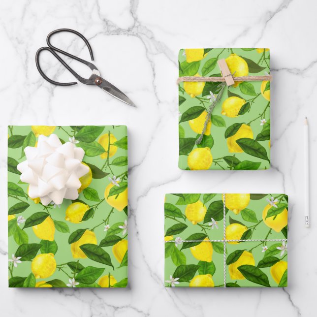 Watercolor Lemon 3 Wrapping Paper Sheet (Front)